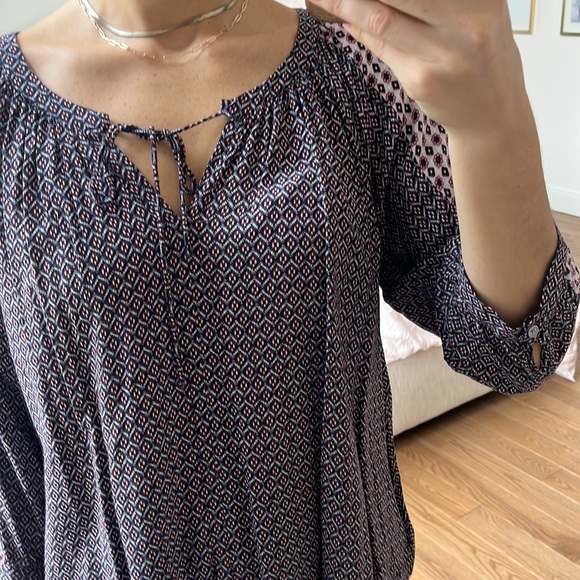 Loft Mixed Geo Peasant Blouse Brown Tile Floral -  size medium - Picture 8 of 16